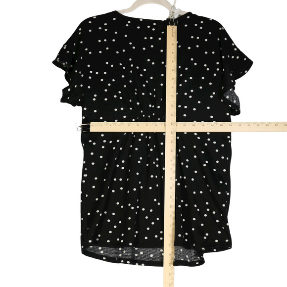 A Glow Black Polka Dot Maternity Blouse Medium Textured Top Ruched Front Back - Picture 6 of 9
